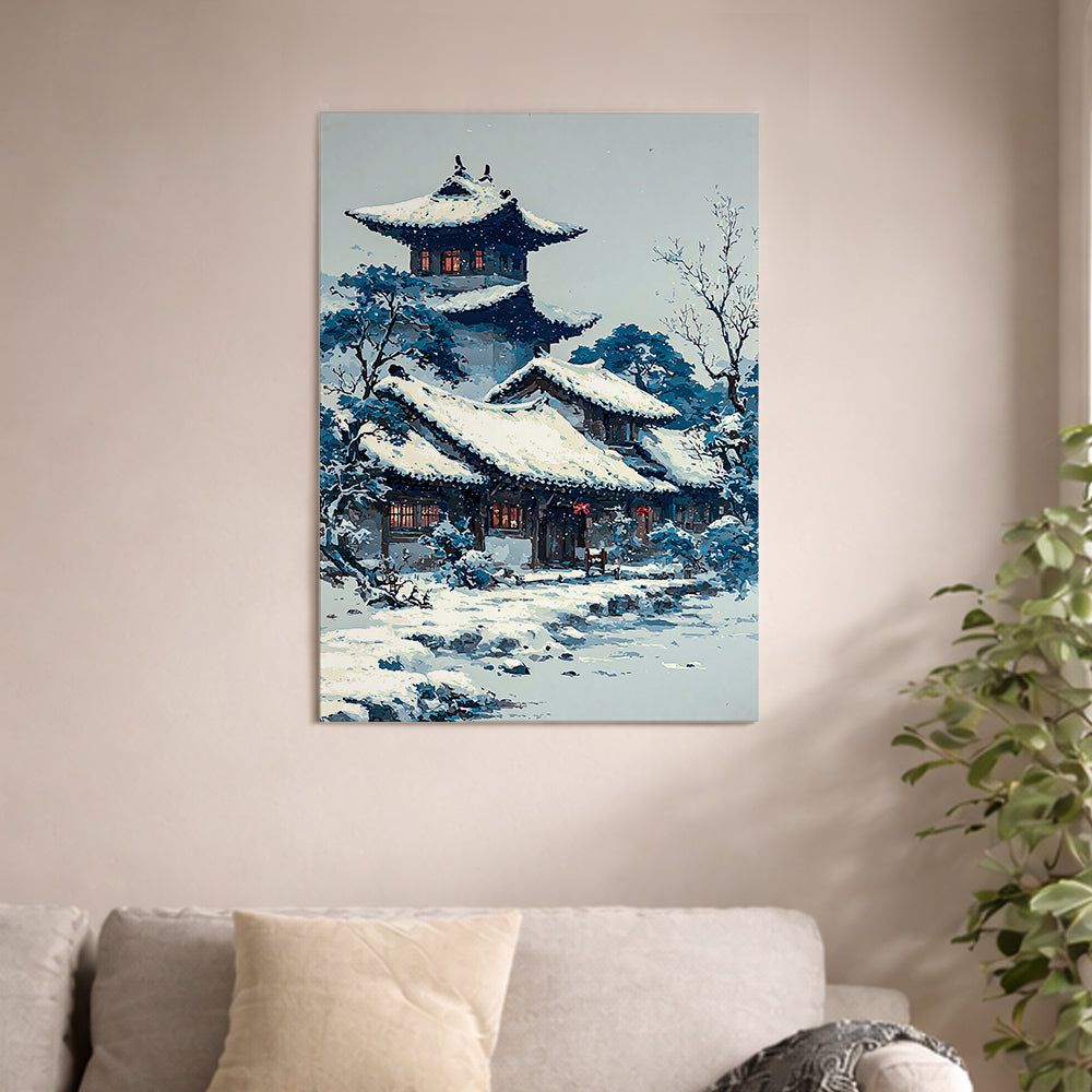 Snow-Covered Traditional Asian Architecture